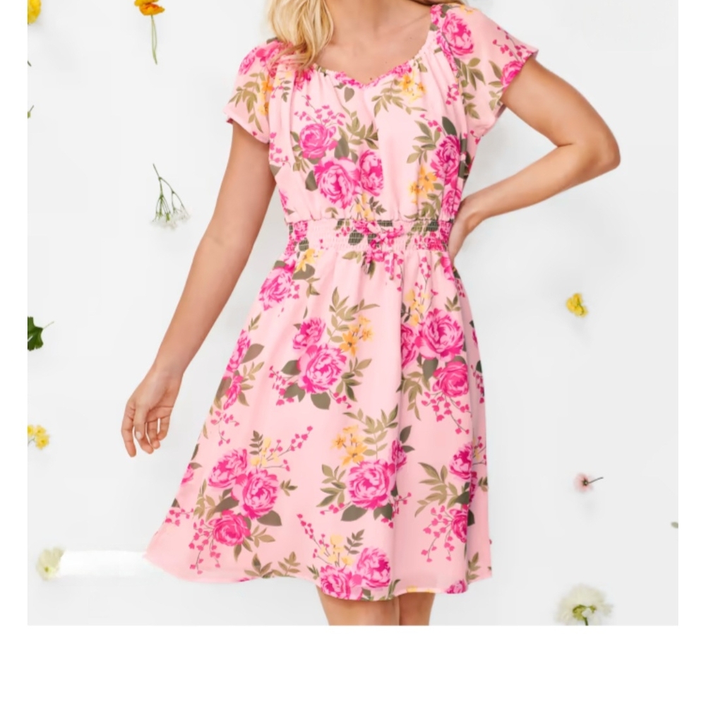 The Children’s Place Mommy And Me Floral Smocked Pink Dress Size XL NWT